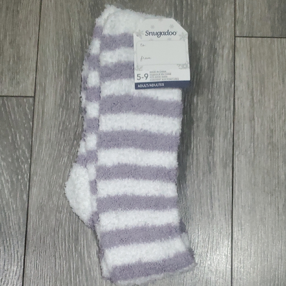 Snugadoo Cozy Fuzzy Lavender Purple and White Striped Knee High Socks